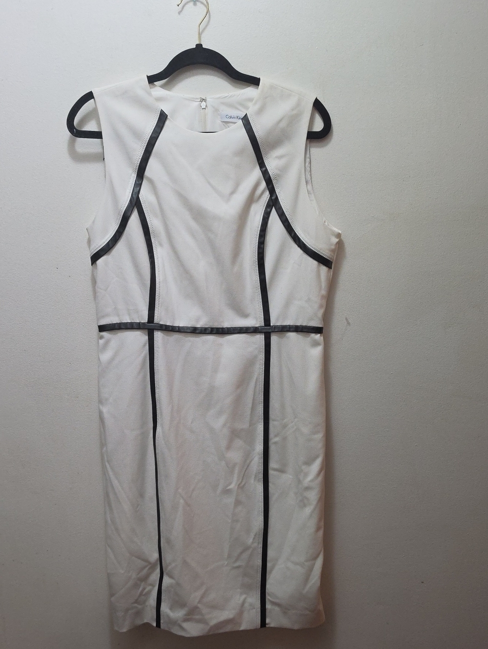 Calvin Klein White Sleeveless Sheath Dress with Black Trim